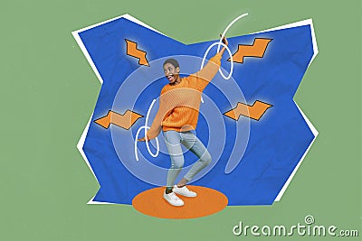Collage 3d retro sketch image of carefree crazy lady guy dancing having fun isolated painting background Stock Photo