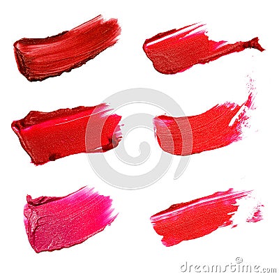 Collage of decorative cosmetics color brush lipstick strokes on Stock Photo