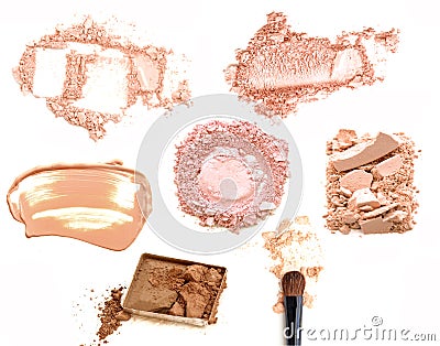 Collage of decorative cosmetics on white background. Beauty and makeup concept Stock Photo