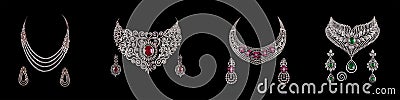 Collage of diamond necklace with earrings Stock Photo