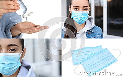 Collage with different photos devoted coronavirus outbreak Stock Photo