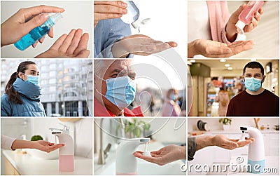 Collage with photos devoted coronavirus outbreak. Be in safety Stock Photo
