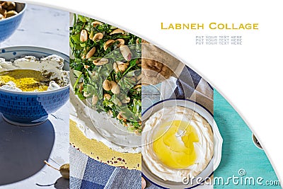 Collage from different pictures of Labneh Stock Photo