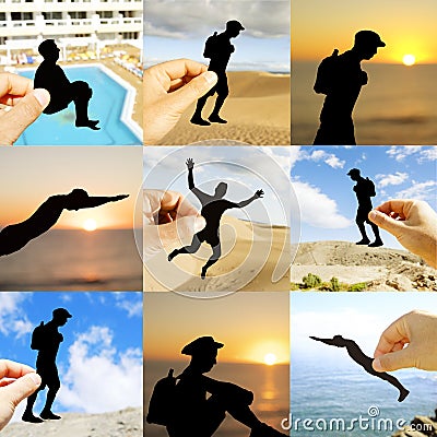 Collage of different silhouettes of a young man Stock Photo