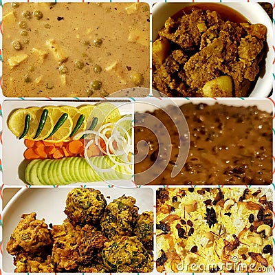 Collage of different types of delicious indian dishes Stock Photo