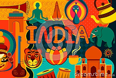 Collage displaying rich cultural heritage of India Vector Illustration