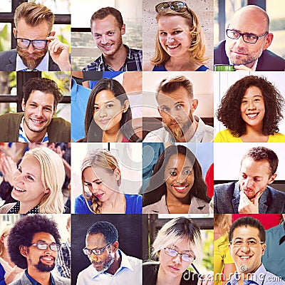 Collage Diverse Faces Group People Concept Stock Photo