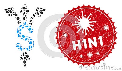 Collage Divide Payments Icon with Coronavirus Scratched H1N1 Seal Vector Illustration