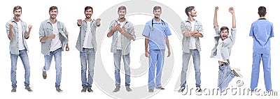 Collage doctor and young man isolated on white Stock Photo