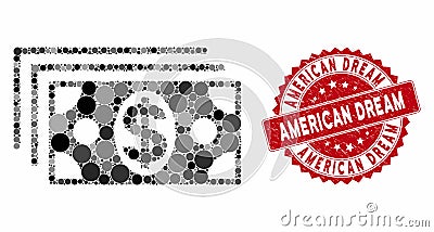 Collage Dollar Banknotes with Scratched American Dream Seal Stock Photo