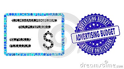 Collage Dollar Cheque Icon with Grunge Advertising Budget Stamp Vector Illustration