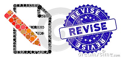 Collage Edit Records Icon with Textured Revise Seal Stock Photo