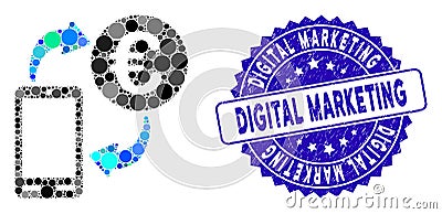 Collage Euro Mobile Exchange Icon with Distress Digital Marketing Stamp Stock Photo