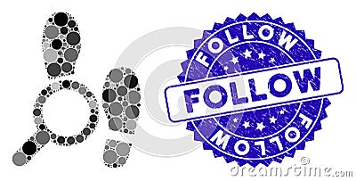 Collage Explore Footprints Icon with Scratched Follow Stamp Vector Illustration