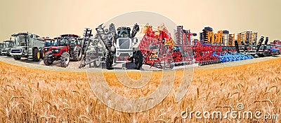 Collage about farm, agriculture, farming. Concept of equipment readiness for agricultural work - for sowing and Stock Photo