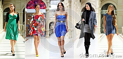 Collage five fashion young women Stock Photo