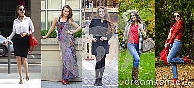 Collage five fashion young women Stock Photo