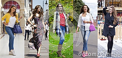 Collage five fashion young women Stock Photo