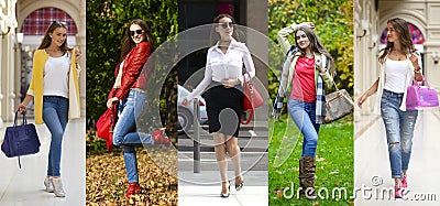 Collage five fashion young women Stock Photo