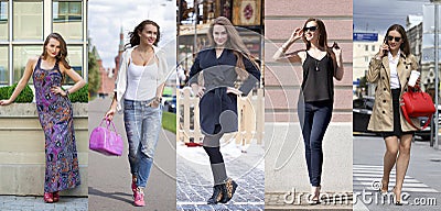 Collage five fashion young women Stock Photo