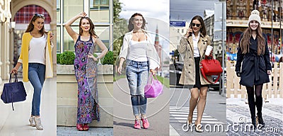 Collage five fashion young women Stock Photo