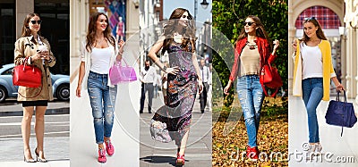 Collage five fashion young women Stock Photo