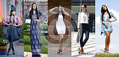 Collage five fashion young women Stock Photo