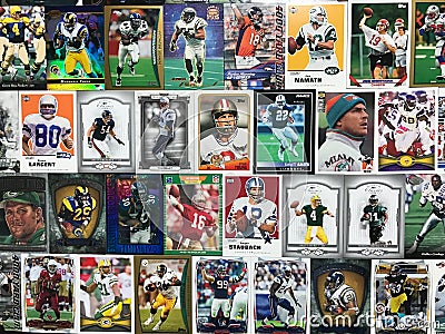 Collage of Football Cards Editorial Stock Photo