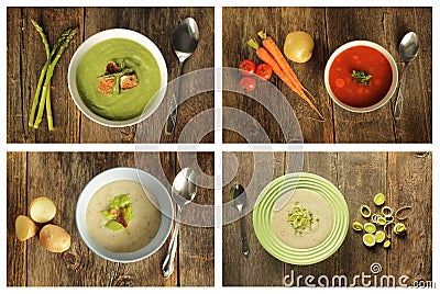 Collage of four different soups Stock Photo