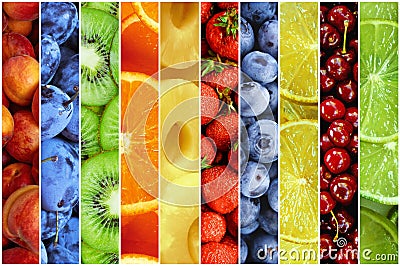 Collage of fresh summer fruit in the form of vertical stripes Stock Photo