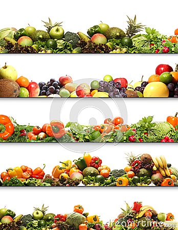 A collage of fresh and tasty fruits and vegetables Stock Photo