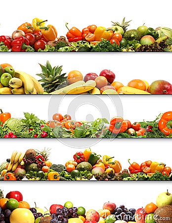 A collage of fresh and tasty fruits and vegetables Stock Photo