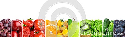 Collage of fruits, vegetables and berries. Fresh food Stock Photo