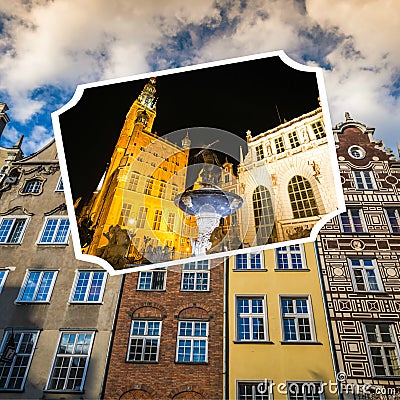 Collage of Gdansk architecture of historical city Poland Stock Photo