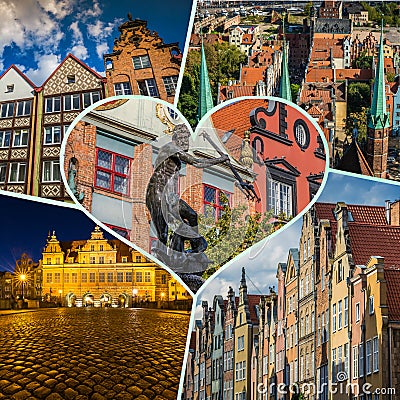 Collage of Gdansk architecture of historical city Poland Stock Photo