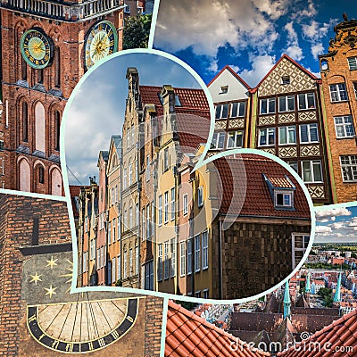 Collage of Gdansk architecture of historical city Poland Stock Photo