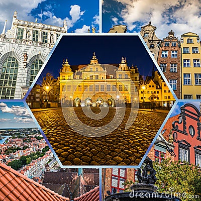 Collage of Gdansk architecture of historical city Poland Stock Photo