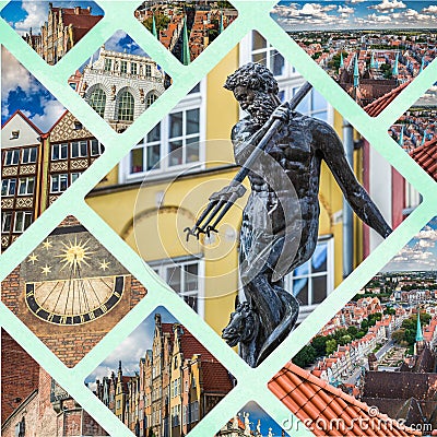 Collage of Gdansk architecture of historical city Poland Stock Photo