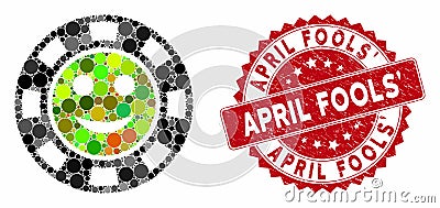 Collage Glad Casino Chip with Grunge April Fools` Seal Stock Photo