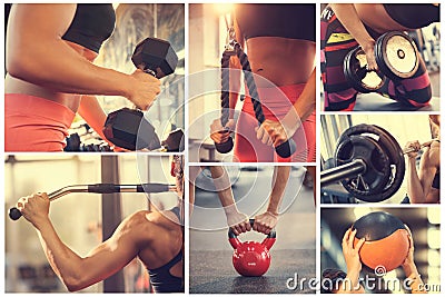 Gym equipment in gym Stock Photo