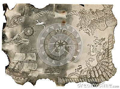 Collage with hand drawn marine and pirates elements on old paper Cartoon Illustration