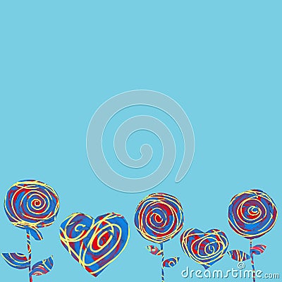 Collage hearts and flowers on a blue background. Abstract Greeting card for Valentineâ€™s Day. Stock Photo