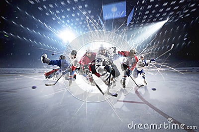 Collage from hockey players in action Stock Photo