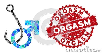 Collage Hooked Male Symbol with Distress Orgasm Seal Stock Photo