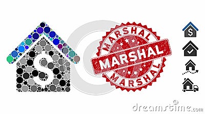 Collage House Rent Icon with Textured Marshal Stamp Stock Photo