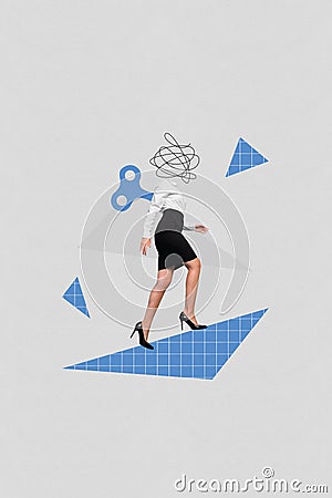 Collage image poster of confident purposeful no face girl walking moving go isolated on drawing background Stock Photo