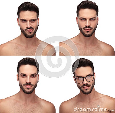 Collage image of a attractive man making different faces Stock Photo