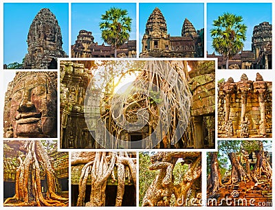 The collage from images of Angkor Wat in Cambodia Stock Photo