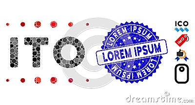 Collage ITO Caption Icon with Distress Lorem Ipsum Stamp Vector Illustration