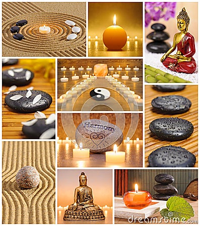 Collage of japanese zen garden Stock Photo